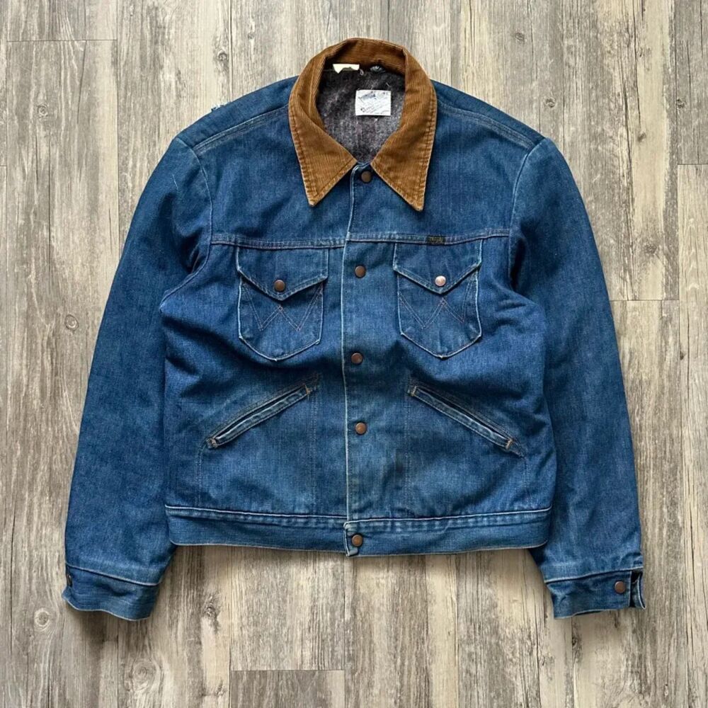 Vintage 70s Wrangler Blanket Lined No Fault Denim Jacket Size 44 VTG RARE